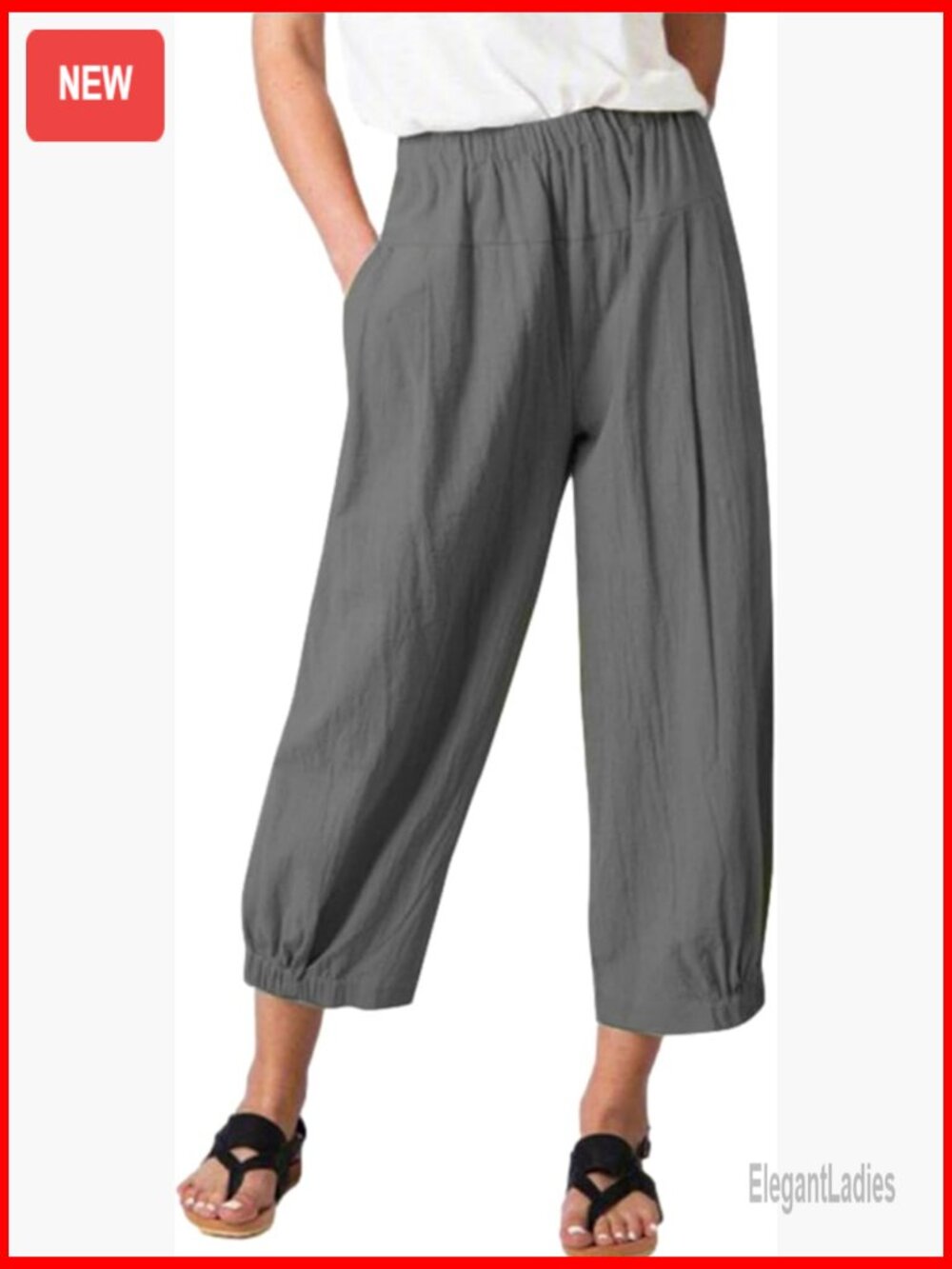 Summer Wide Leg Yoga Pants With Pockets Elastic Waist Cropped Capris